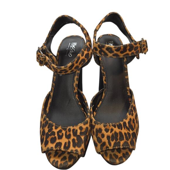 Women's 9.5 Leppard Print Platform Brown Sandal Shoe 5 Inch Heel 9 1/2 - Picture 2 of 8